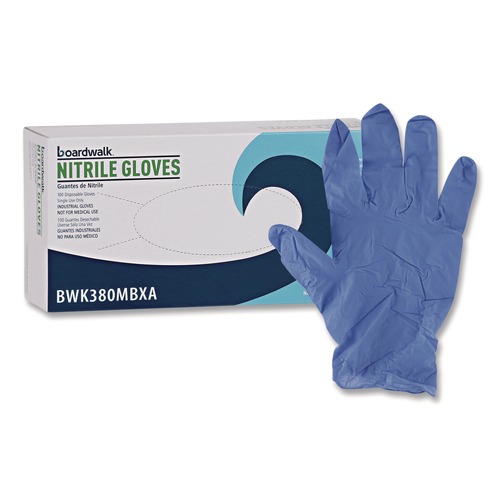 Disposable Gloves | Boardwalk 380MBXA 4 mil Disposable General-Purpose Nitrile Gloves - Medium, Blue (100/Box) image number 0